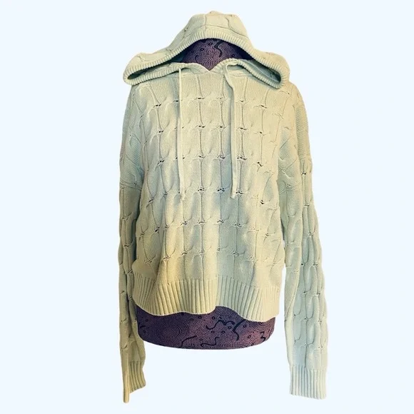 Saturday Sunday Anthropologie Sz L Soft Green Knit Pull Over Hoodie Sweater - Picture 5 of 5